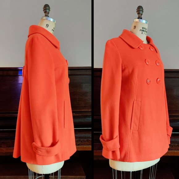 EUC Orange Double-breasted A-line Swing Coat Jacket Small Petit Veste - Picture 2 of 7